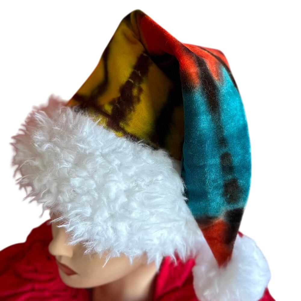 Unisex Santa Hat One Size Handmade Tie Dye Hippie Christmas Fun Holiday NEW NWT